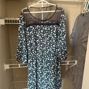 Floral Green Dress with Sheer Black Detail